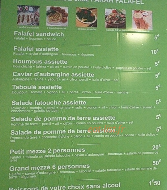 Farah Falafel — carte page 1
