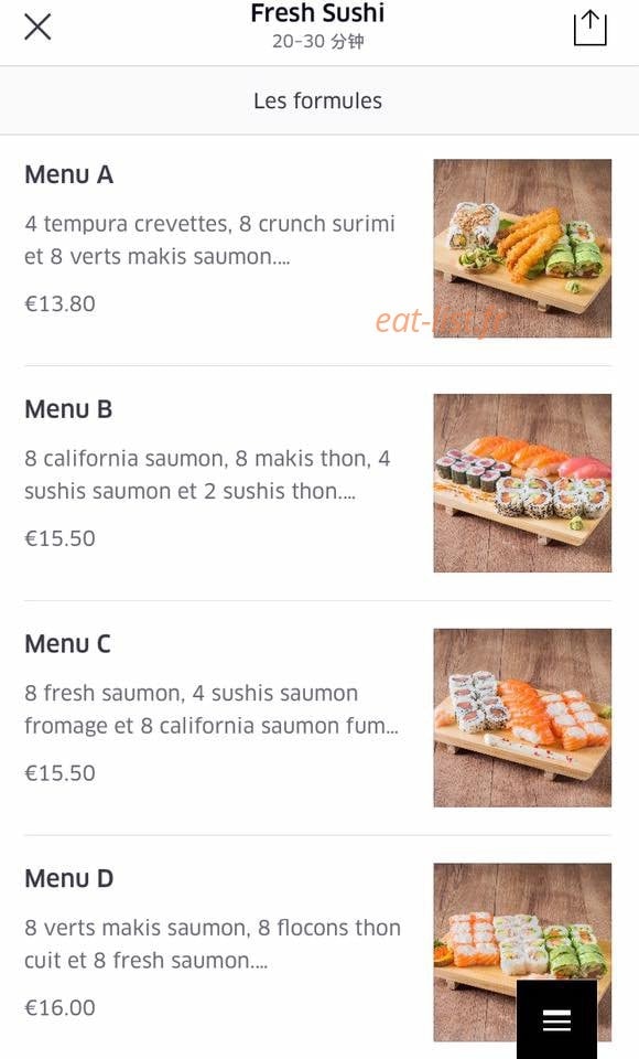 Fresh Sushi — carte page 1