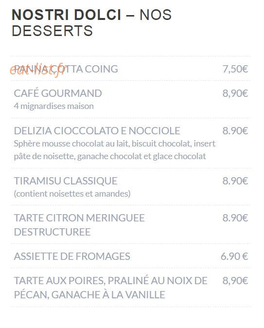 Giorgio Ristorante — carte page 4