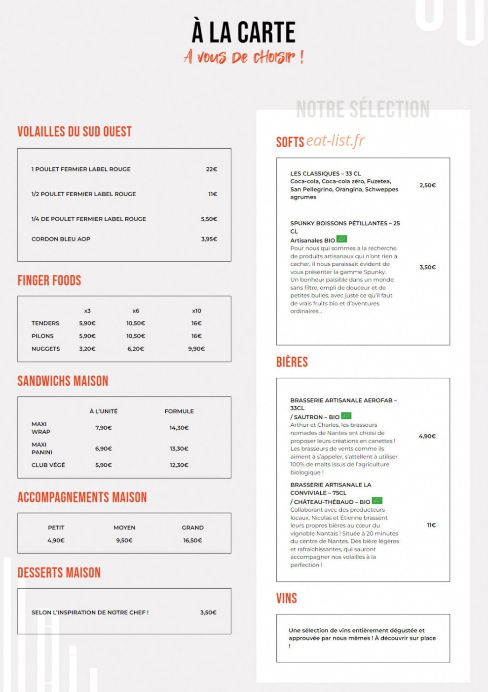 Carte et menu de Goupil Rôtisserie à Nantes — La carte