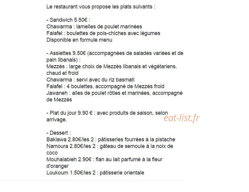 Gourmandises du Liban — carte page 1