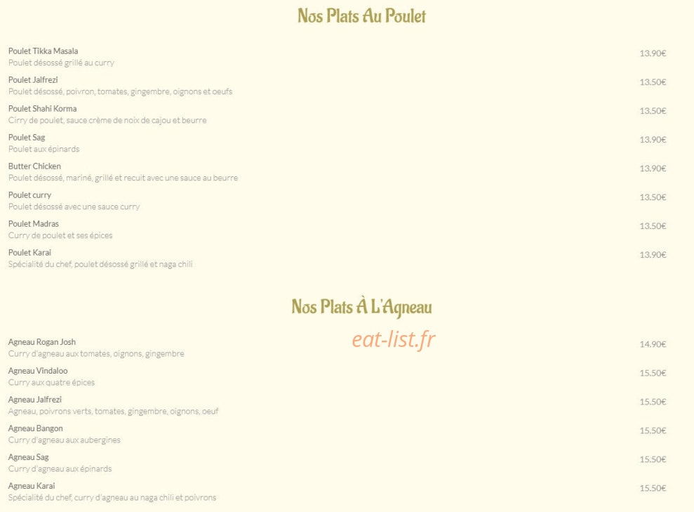 Indien Gourmet — carte page 3