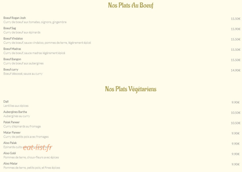 Indien Gourmet — carte page 2