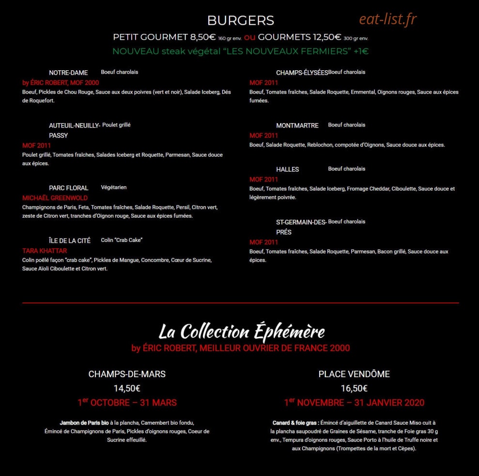 L'Artisan du Burger — carte page 1
