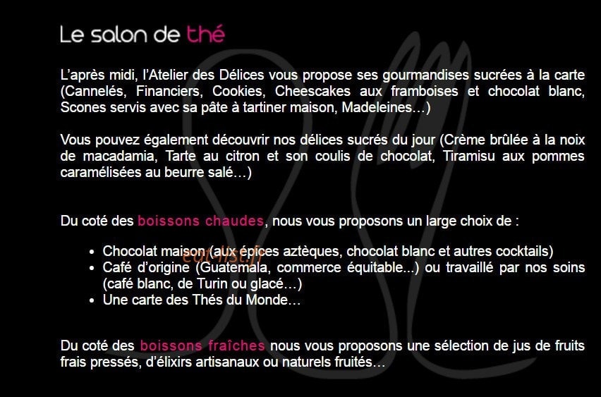 L'Atelier Des Délices — carte page 2