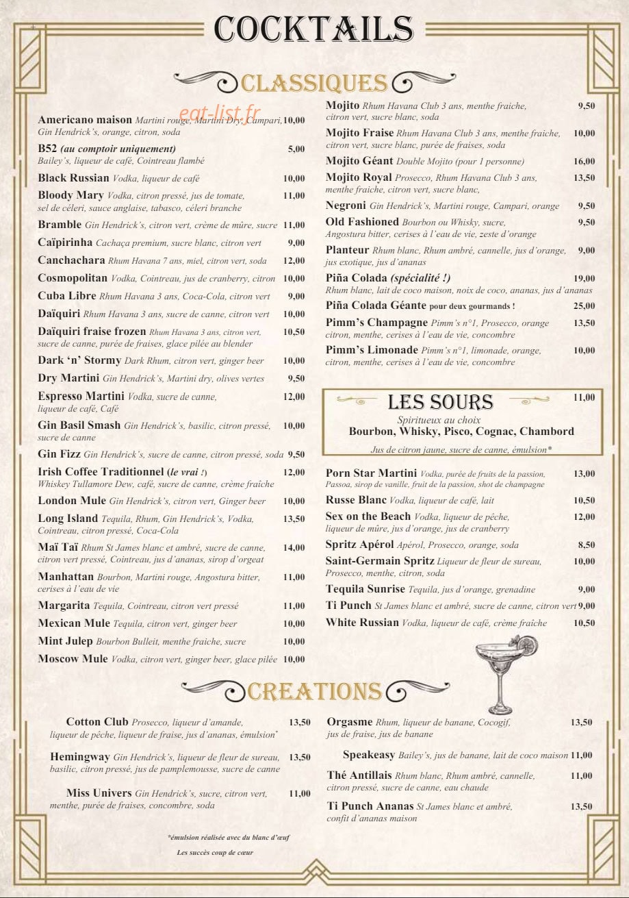 L'Univers Speakeasy — carte page 5