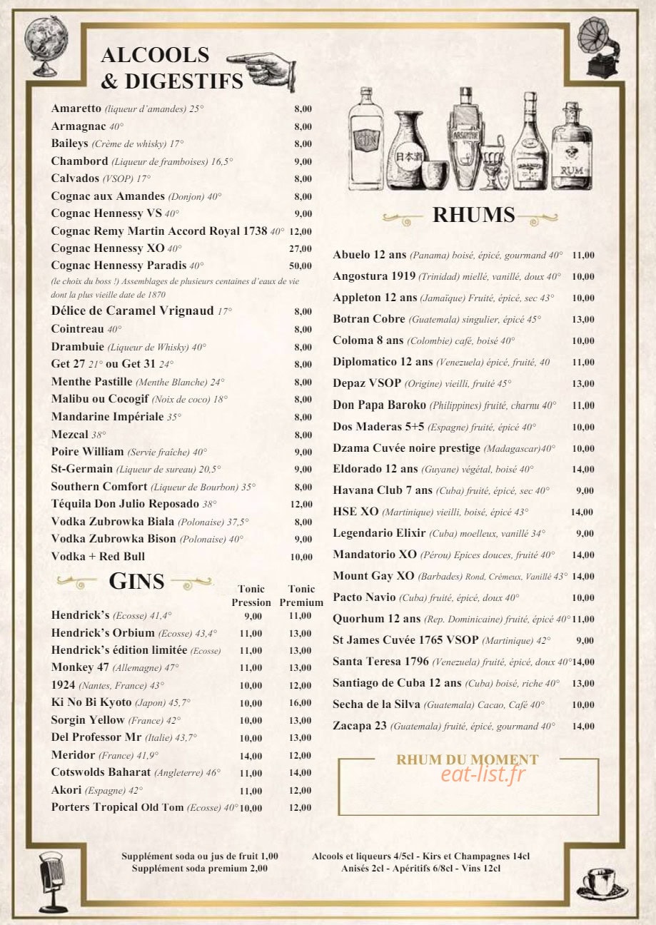 L'Univers Speakeasy — carte page 2