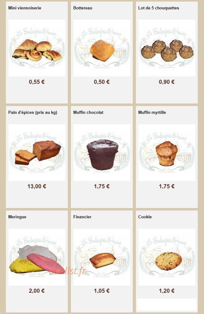 La Boulangerie d'Honoré — carte page 27
