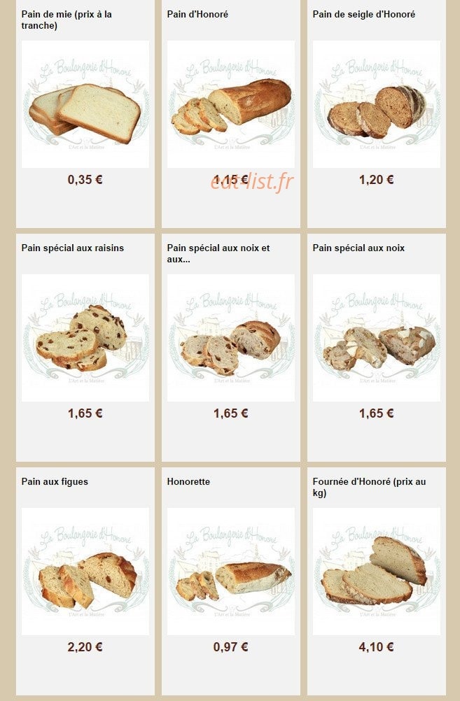 La Boulangerie d'Honoré — carte page 3