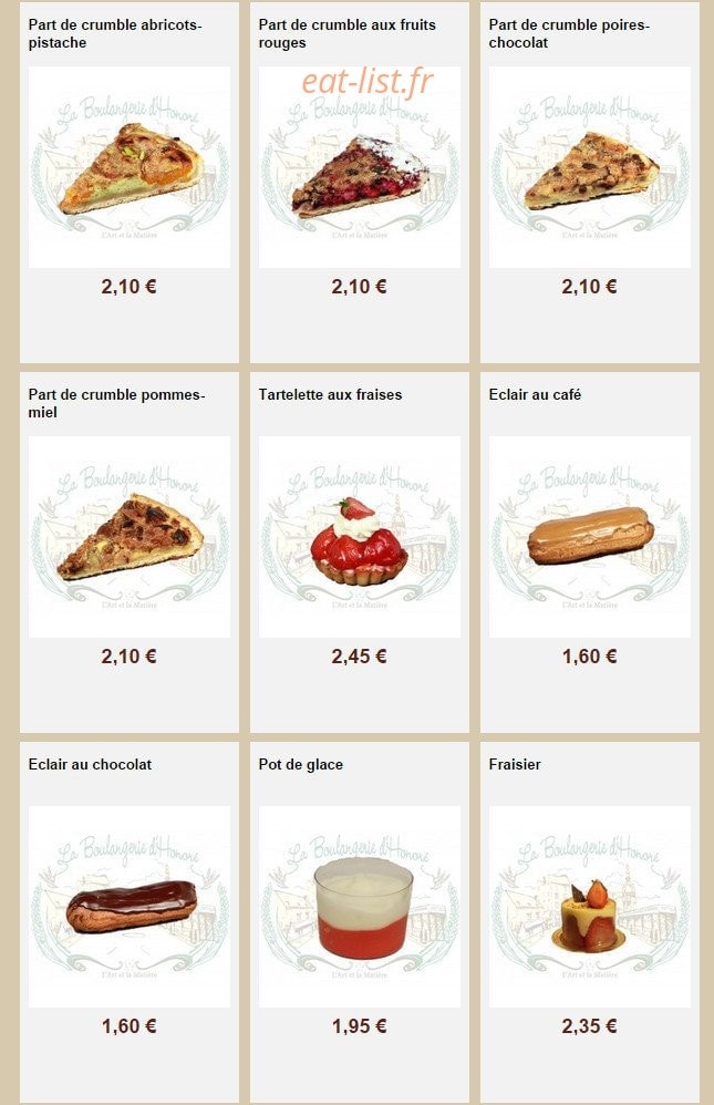 La Boulangerie d'Honoré — carte page 5