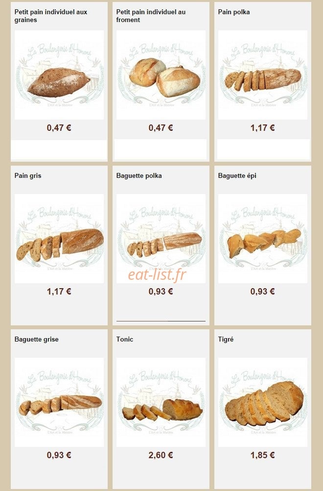 La Boulangerie d'Honoré — carte page 2