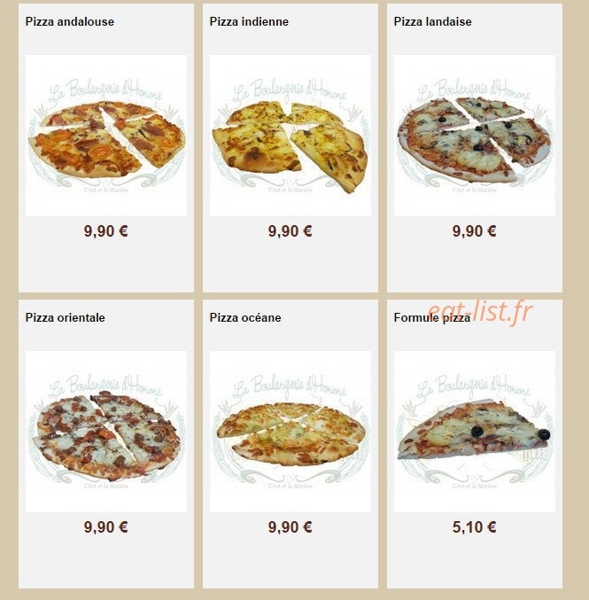 La Boulangerie d'Honoré — carte page 19