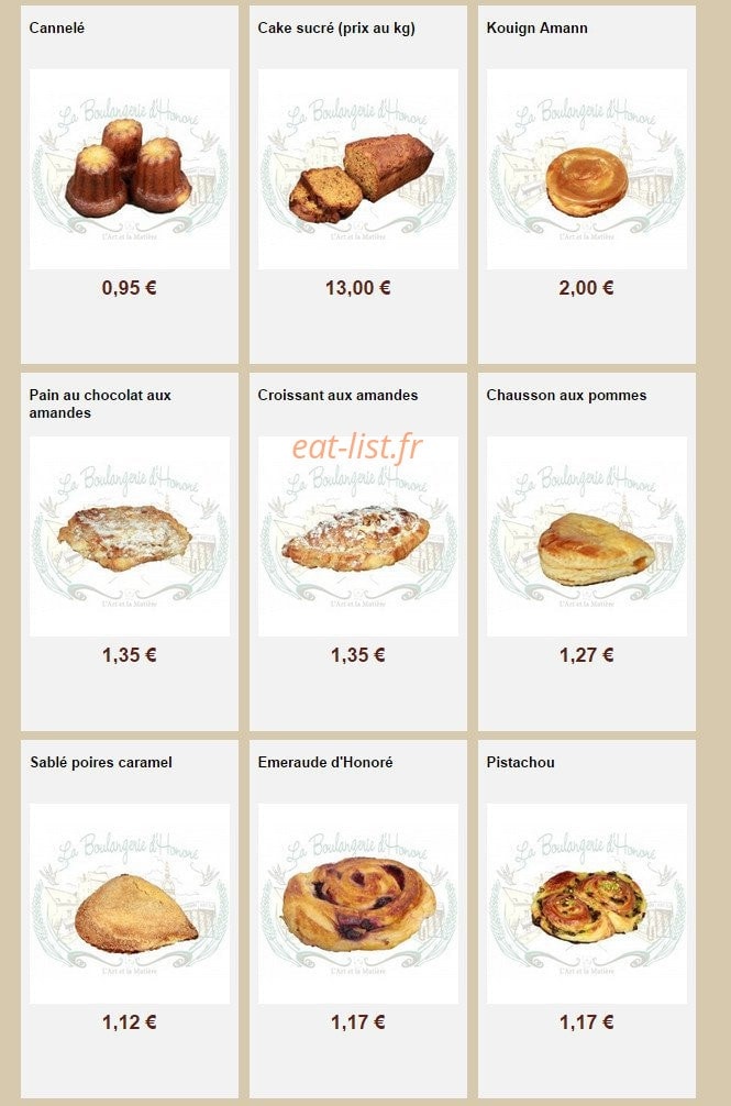 La Boulangerie d'Honoré — carte page 28