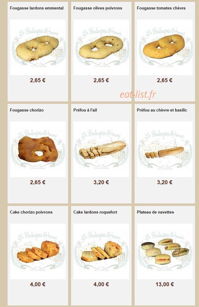 La Boulangerie d'Honoré — carte page 25