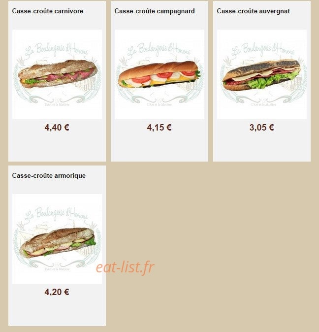 La Boulangerie d'Honoré — carte page 24