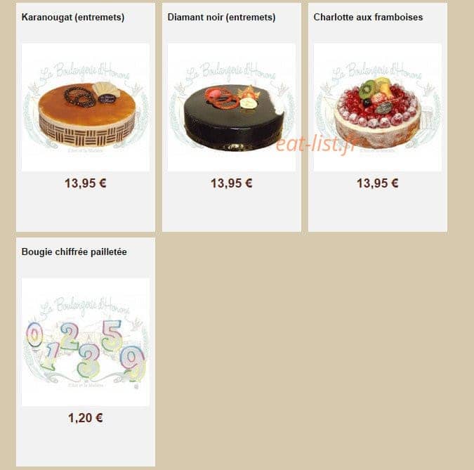 La Boulangerie d'Honoré — carte page 10