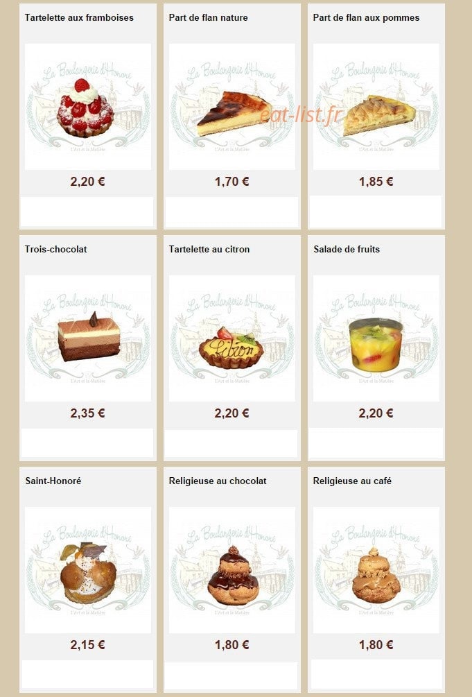 La Boulangerie d'Honoré — carte page 7
