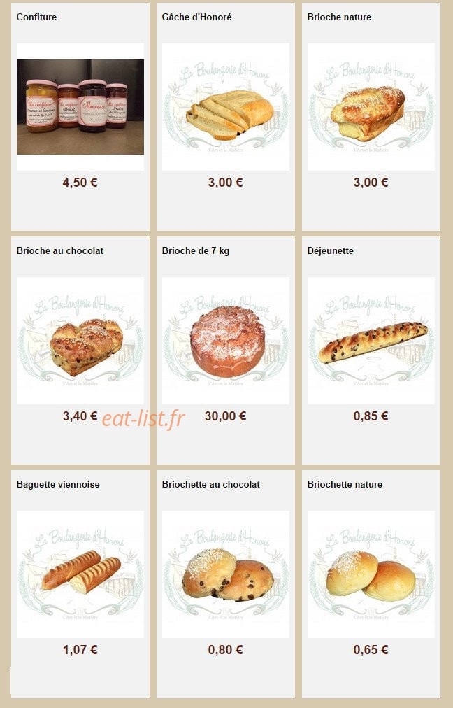 La Boulangerie d'Honoré — carte page 30