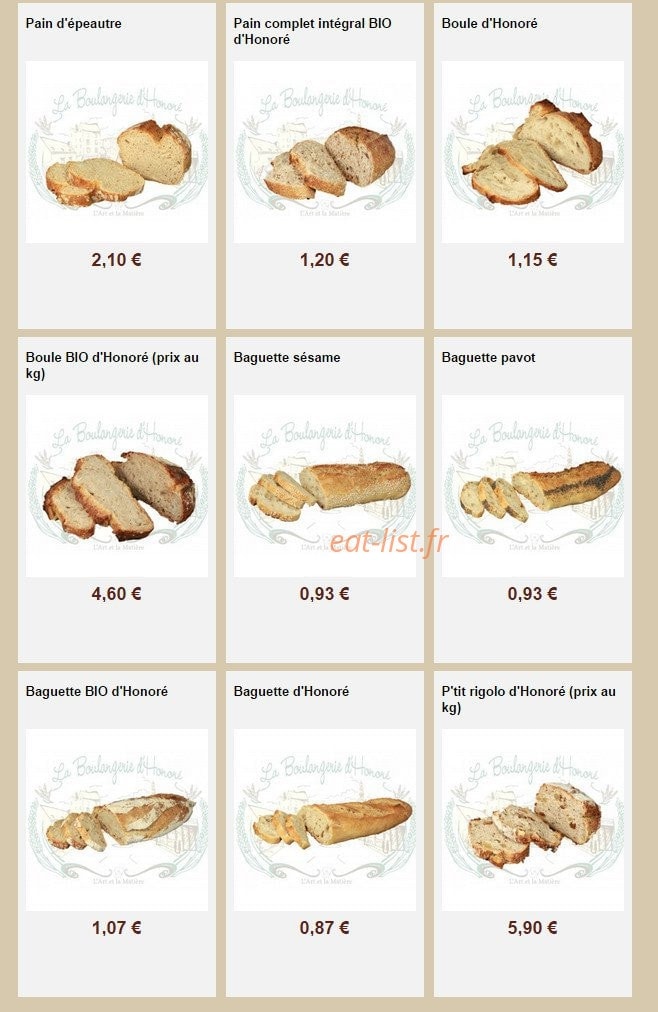 La Boulangerie d'Honoré — carte page 4