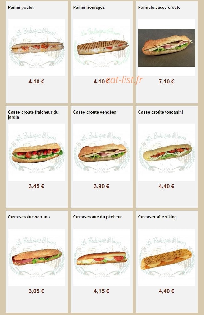La Boulangerie d'Honoré — carte page 22