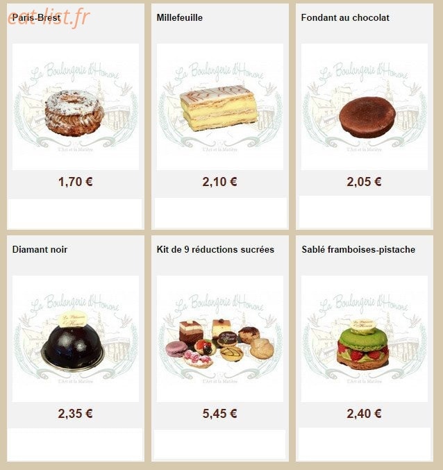 La Boulangerie d'Honoré — carte page 8