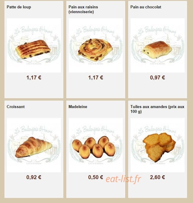 La Boulangerie d'Honoré — carte page 29