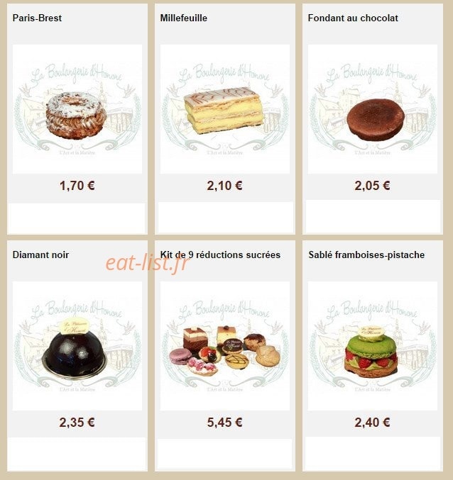 La Boulangerie d'Honoré — carte page 8