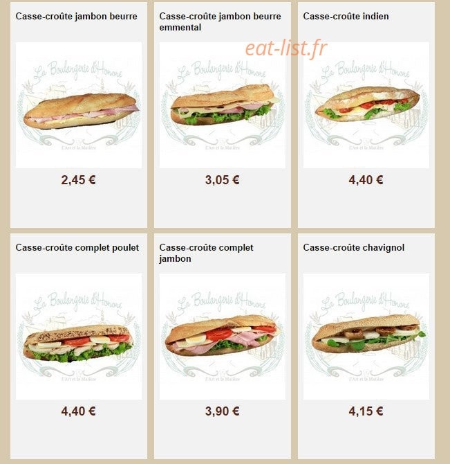 La Boulangerie d'Honoré — carte page 23