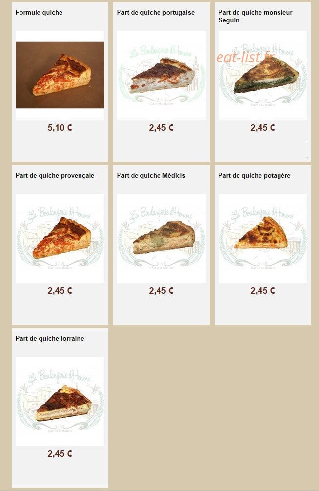 La Boulangerie d'Honoré — carte page 20