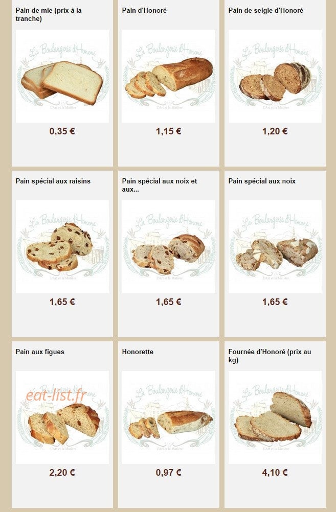 La Boulangerie d'Honoré — carte page 3
