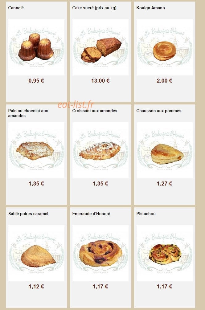La Boulangerie d'Honoré — carte page 27