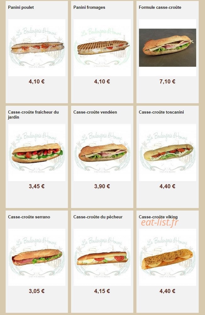 La Boulangerie d'Honoré — carte page 22