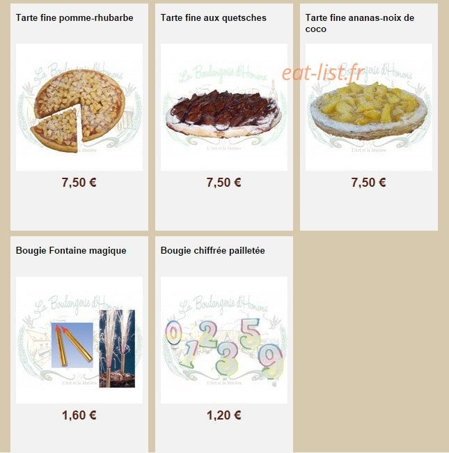La Boulangerie d'Honoré — carte page 14
