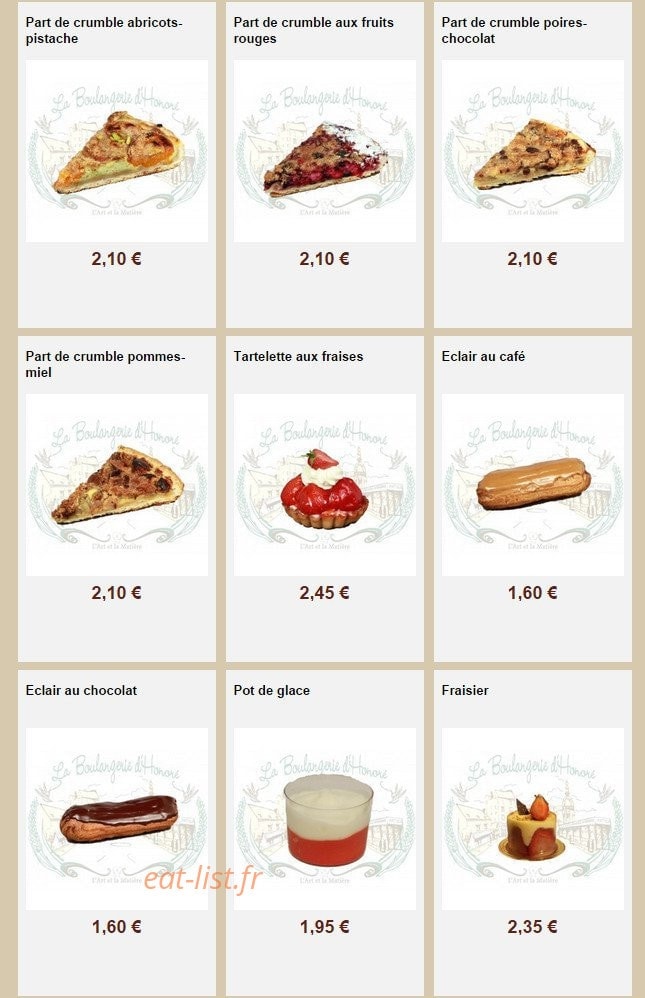 La Boulangerie d'Honoré — carte page 5