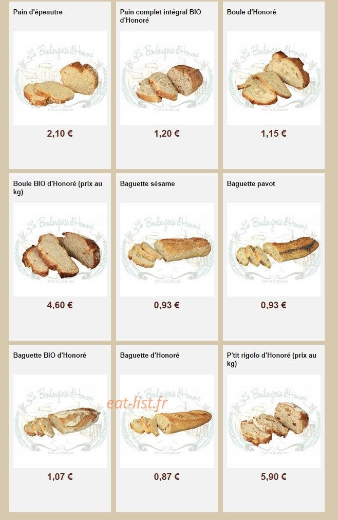 La Boulangerie d'Honoré — carte page 4