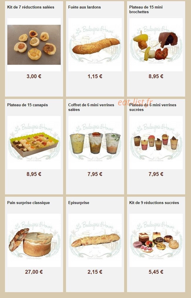 La Boulangerie d'Honoré — carte page 26