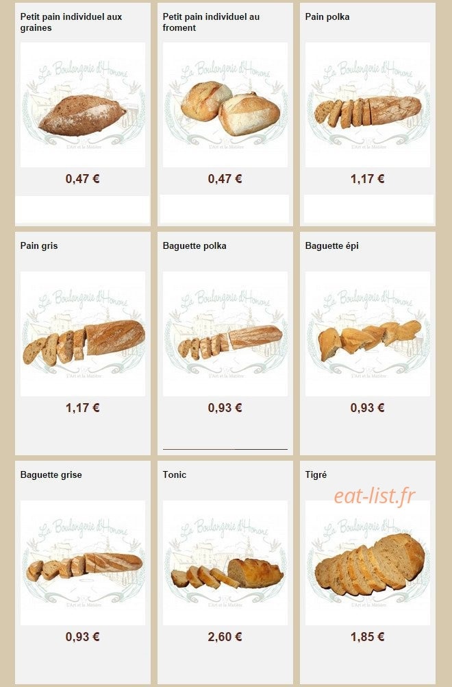 La Boulangerie d'Honoré — carte page 2