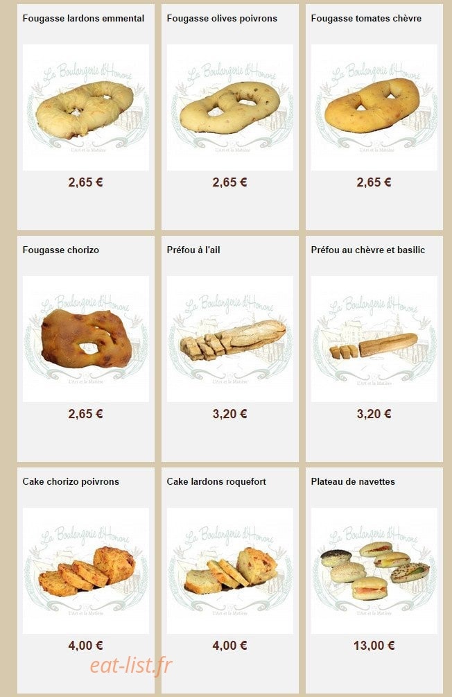 La Boulangerie d'Honoré — carte page 25