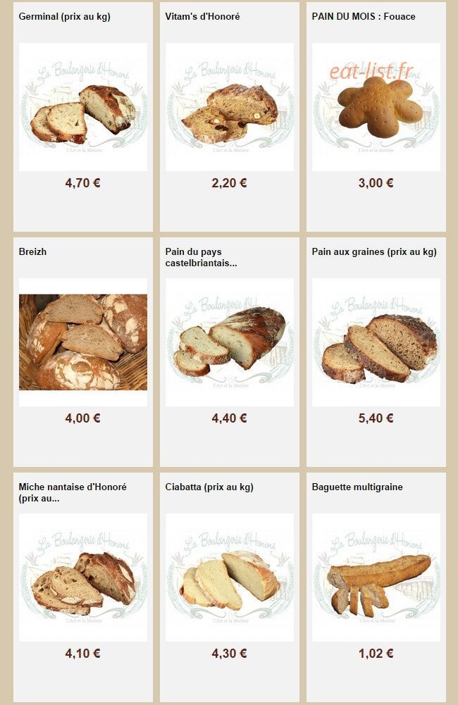 La Boulangerie d'Honoré — carte page 1