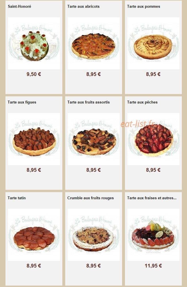 La Boulangerie d'Honoré — carte page 11