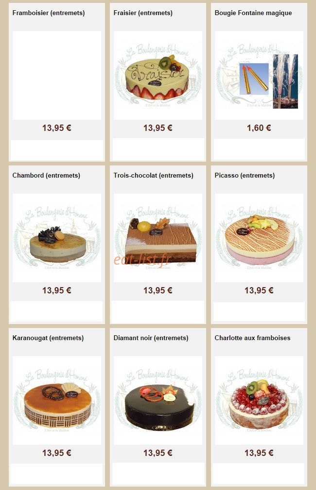 La Boulangerie d'Honoré — carte page 9
