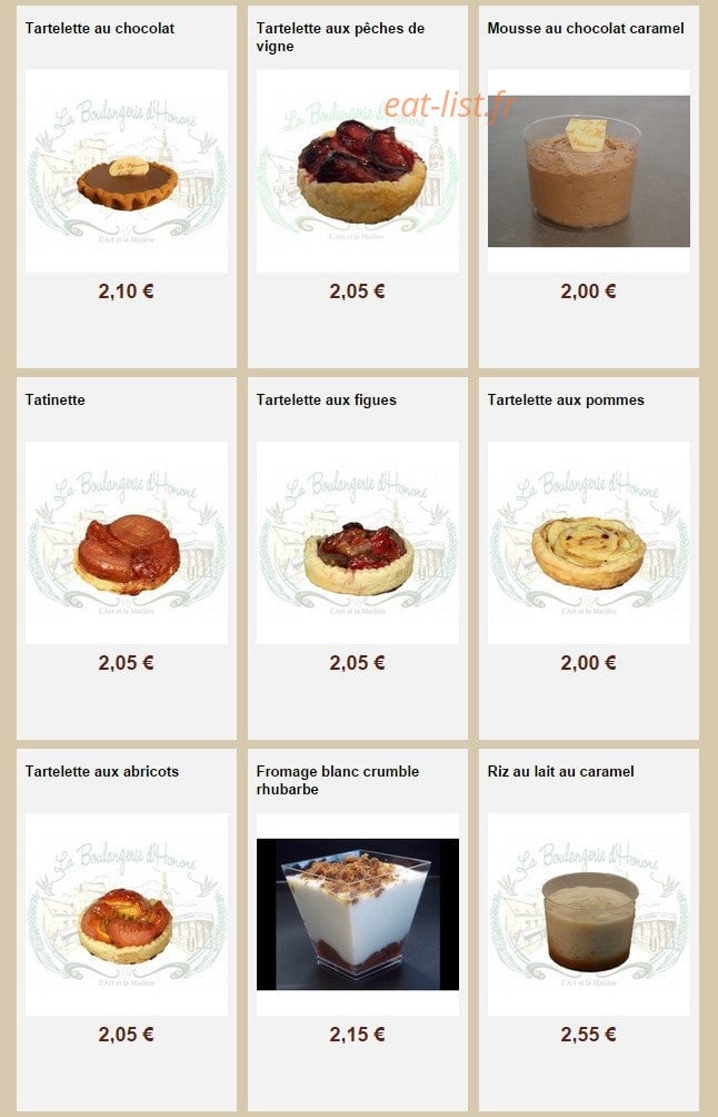 La Boulangerie d'Honoré — carte page 6
