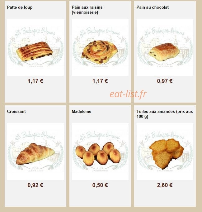 La Boulangerie d'Honoré — carte page 28