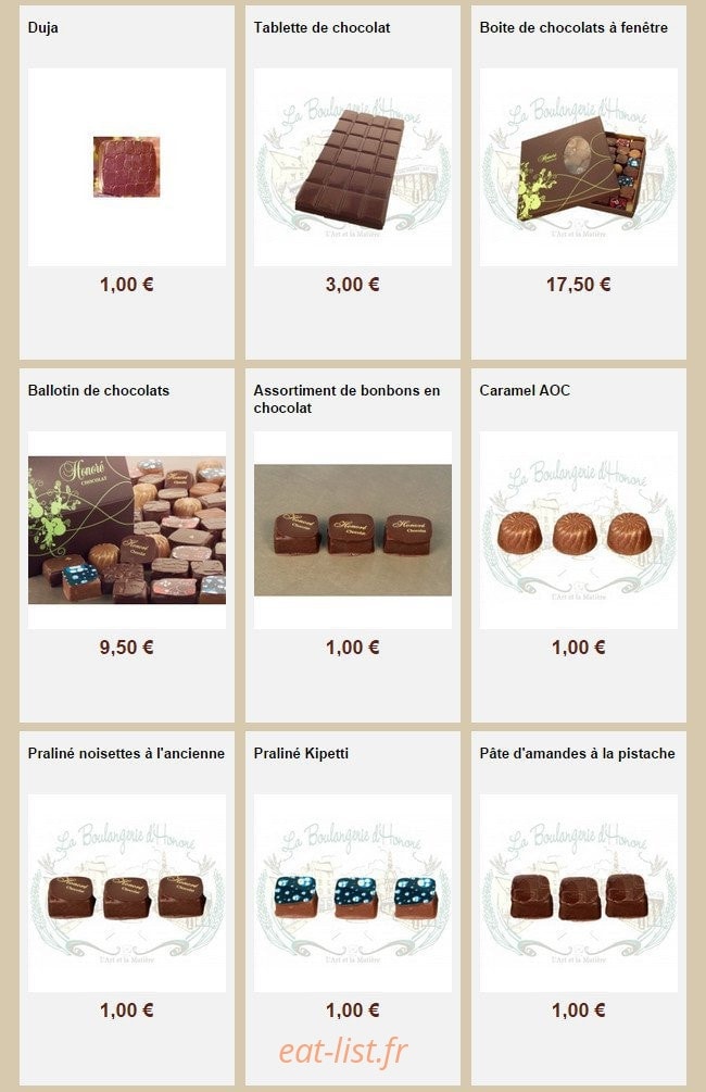 La Boulangerie d'Honoré — carte page 30