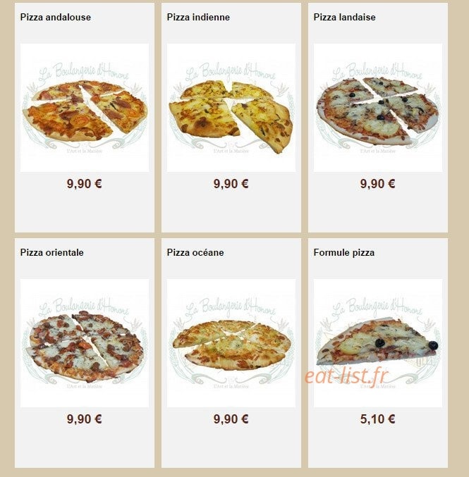 La Boulangerie d'Honoré — carte page 19