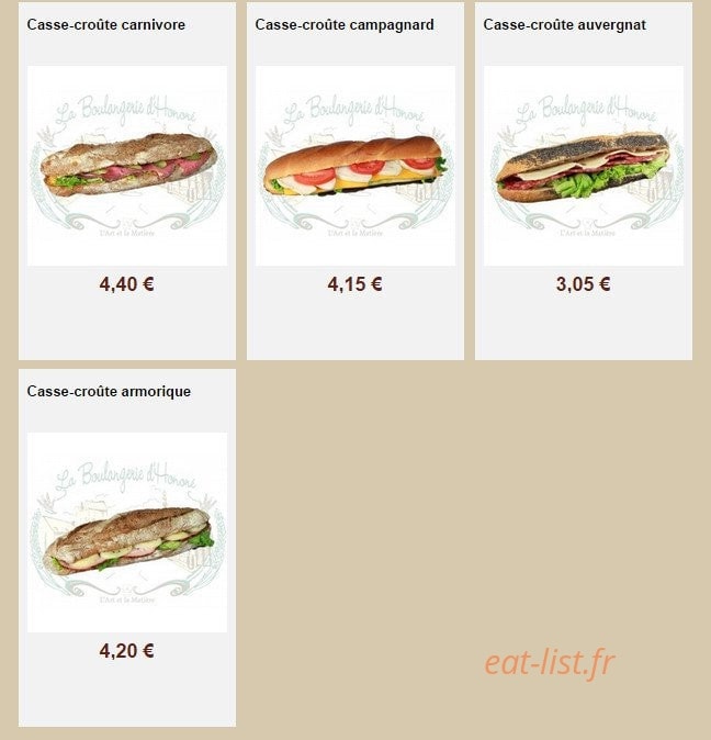 La Boulangerie d'Honoré — carte page 24