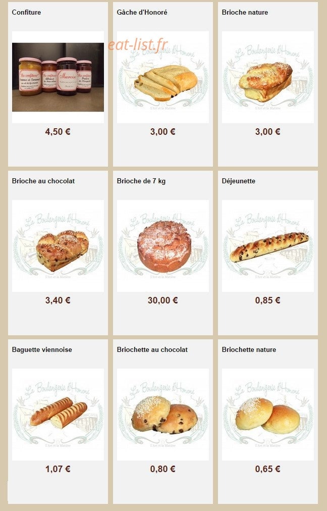 La Boulangerie d'Honoré — carte page 29