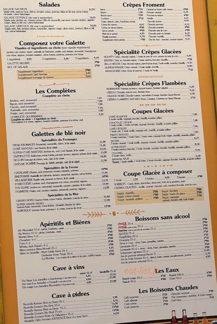 La Crêperie Jaune — carte page 1