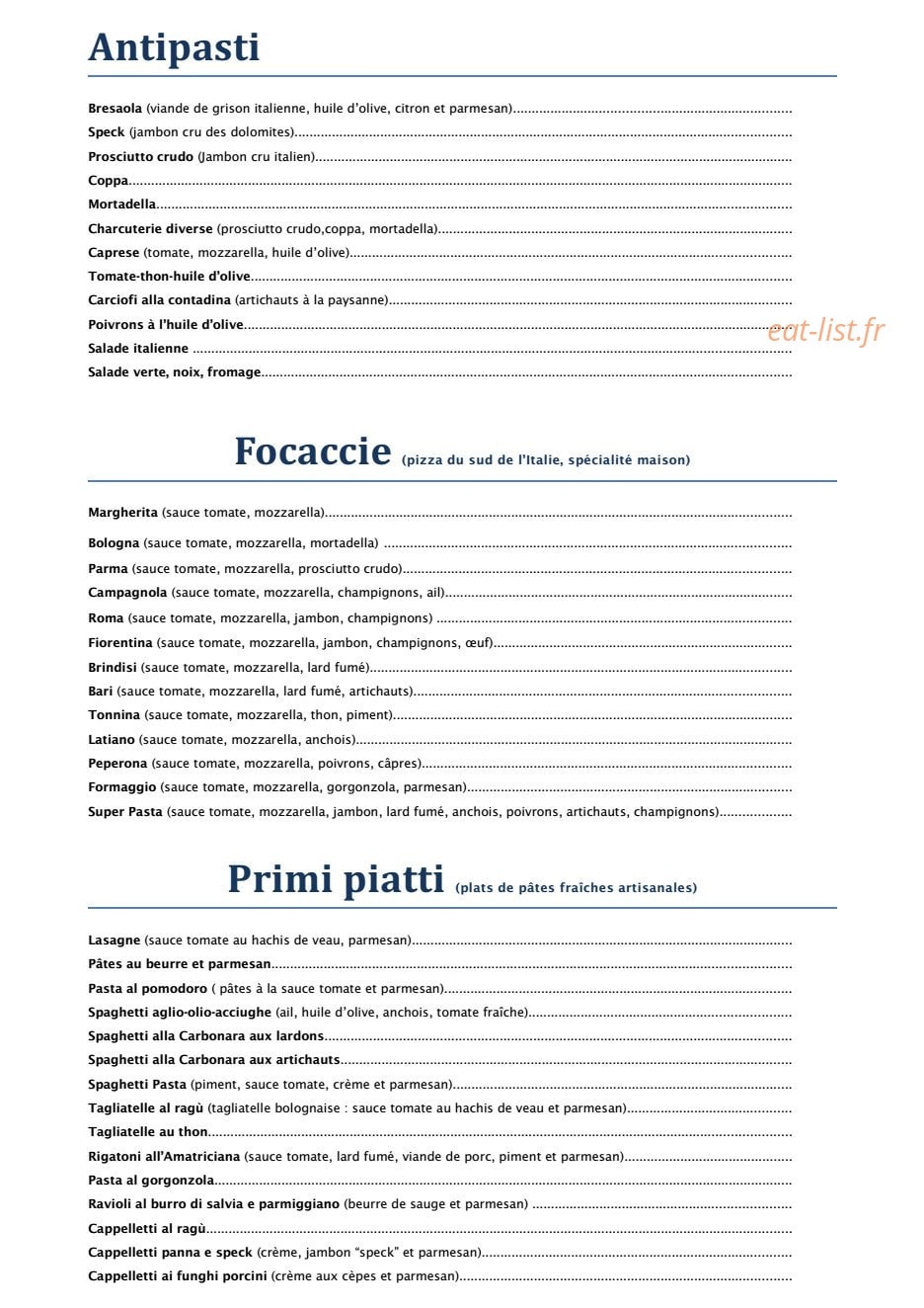 La Pasta — carte page 2