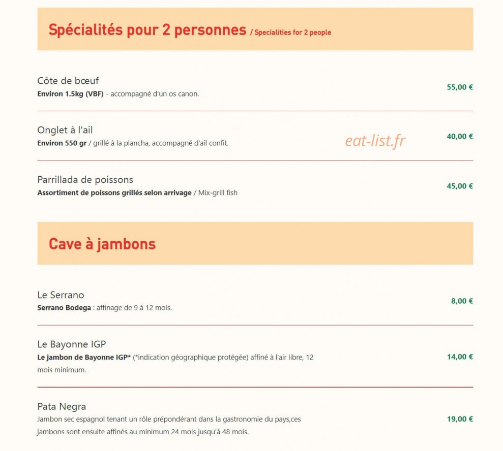 Le Bistrot Basque — carte page 2